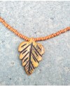 Alphabey's Orange Wooden Beaded Buffalo Bone Pendent Necklace For Women Alphabey's Orange Wooden Beaded Buffalo Bone Pendent Necklace For Women